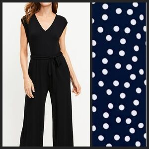 NEW! ANN TAYLOR V-Neck Tie Waist Navy Polka Dot Jumpsuit 2.